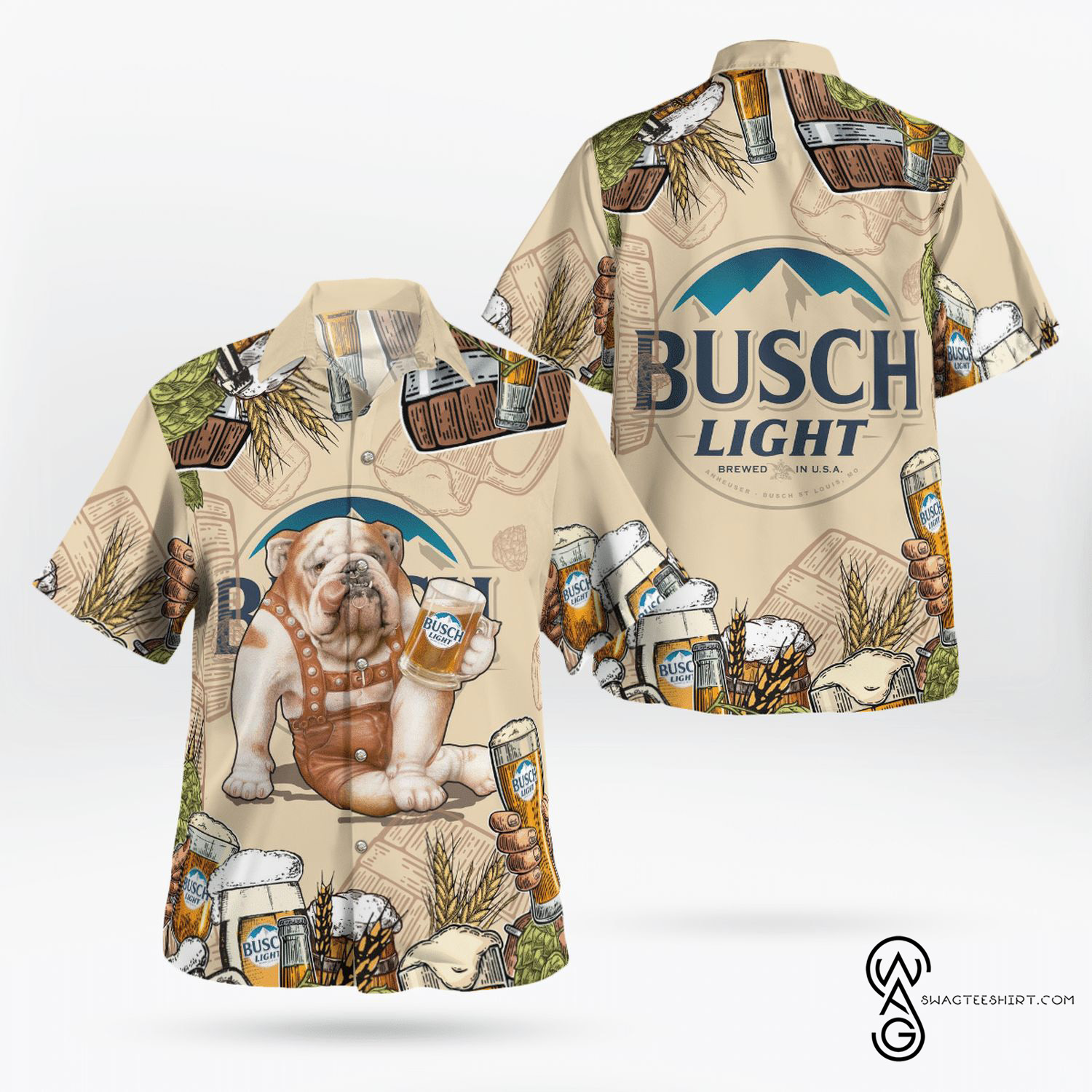 [Top Trending] Bulldog Busch Light Beer Busch Latte Drinking Beer Lover Beach Summer Full Printing Hawaiian Shirt